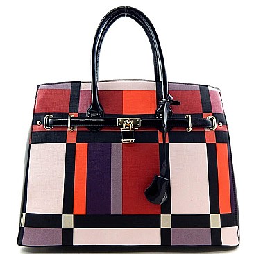 Padlock Accent Colorful Print Oversized ABSTRACT Tote