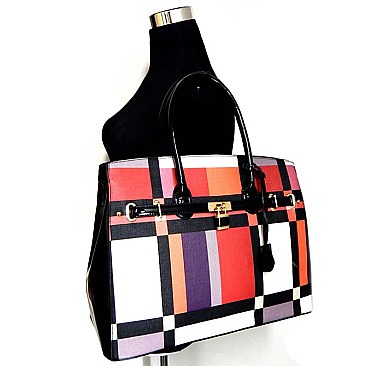 Padlock Accent Colorful Print Oversized ABSTRACT Tote