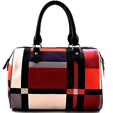 Multi Color Plaid Print Boston Satchel SET WITH WALLET