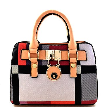 Multi Color Print Padlock Small Size Satchel