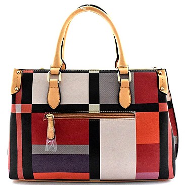 Plaid Print Multi Compartment Tote SET With Wallet