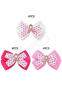 PACK OF 12 TRENDY PINK RIBBON HAIR BOW CLIP FMBHC012