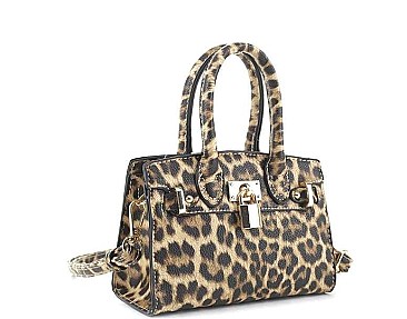KEY LOCK LEOPARD PRINT SATCHEL BAG