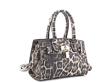 KEY LOCK LEOPARD PRINT SATCHEL BAG