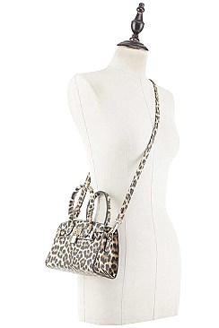 KEY LOCK LEOPARD PRINT SATCHEL BAG