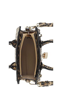 KEY LOCK LEOPARD PRINT SATCHEL BAG