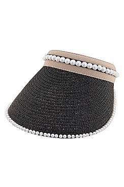 FASHION STRAW PEARL SUN VISOR HAT