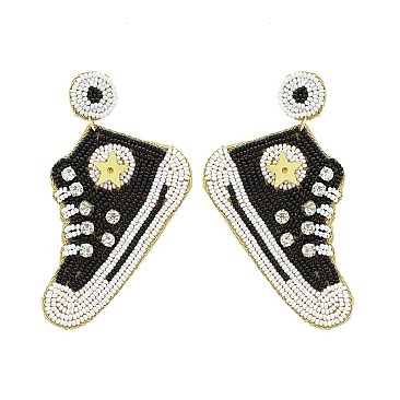 Trendy 2" Handmade Seed Beads Sneakers Earrings