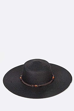 Braided Wooden Beads Band Straw Hat LASHT3132