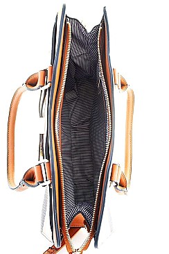 2 IN 1 COLOR BLOCK CHECK SATCHEL WITH CLUTCH