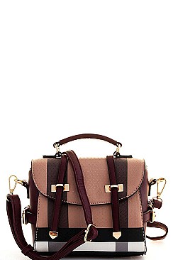 TRENDY COLOR BLOCK CHECK CONVERTIBEL BACKPACK OR CROSSBODY BAG