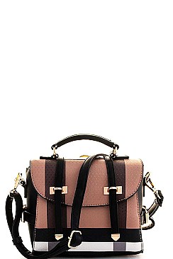 TRENDY COLOR BLOCK CHECK CONVERTIBEL BACKPACK OR CROSSBODY BAG