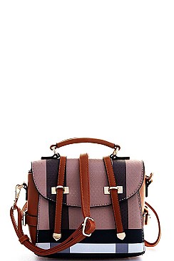 TRENDY COLOR BLOCK CHECK CONVERTIBEL BACKPACK OR CROSSBODY BAG