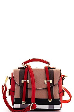 TRENDY COLOR BLOCK CHECK CONVERTIBEL BACKPACK OR CROSSBODY BAG