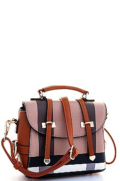 TRENDY COLOR BLOCK CHECK CONVERTIBEL BACKPACK OR CROSSBODY BAG