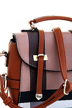TRENDY COLOR BLOCK CHECK CONVERTIBEL BACKPACK OR CROSSBODY BAG