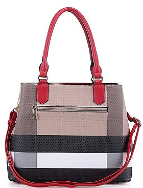 2 IN 1 CHECK AND TASSEL ACCENT SATCHEL WITH WALLET