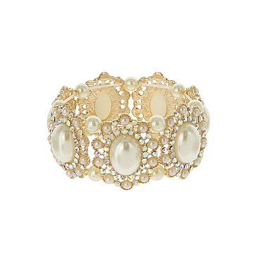 Fashion Oval Gem with Stone Burst Edge Stretch Bracelet SLBL066