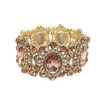 Fashion Oval Gem with Stone Burst Edge Stretch Bracelet SLBL066