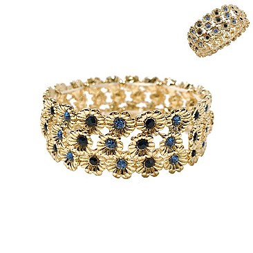 FASHION 3 LINE FLOWER STRETCH BRACELET W/ STONES SLBL071