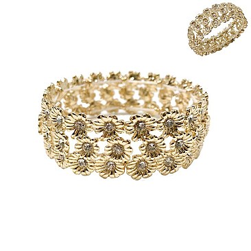 FASHION 3 LINE FLOWER STRETCH BRACELET W/ STONES SLBL071