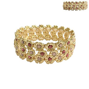 FASHION 3 LINE FLOWER STRETCH BRACELET W/ STONES SLBL071