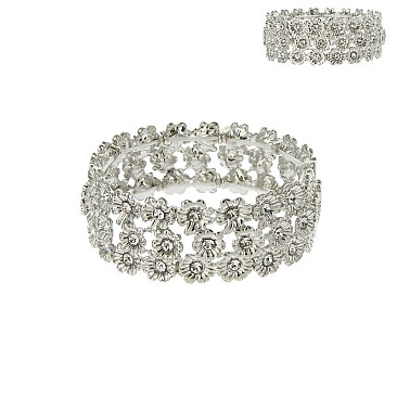 FASHION 3 LINE FLOWER STRETCH BRACELET W/ STONES SLBL071