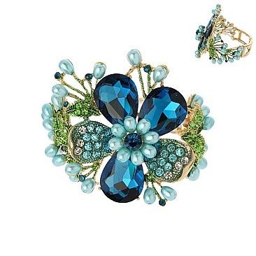 FASHION FLOWER HINGED BRACELET SLBL086