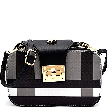 BL1017-LP Kiss-Lock Multi Compartment Checker Plaid Print Cross Body