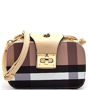 BL1017-LP Kiss-Lock Multi Compartment Checker Plaid Print Cross Body