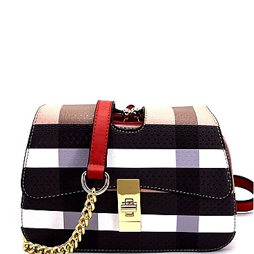 BL1025-LP Multi Compartment Checker Plaid Print Cross Body