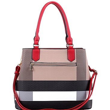Structured Plaid Checker Print Tassel Accent Tote Wallet SET