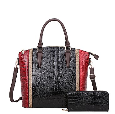 Crocodile Satchel Set With Wallet