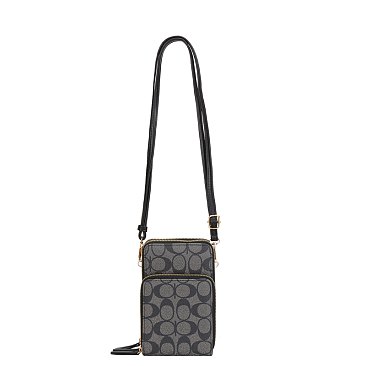 Oval Print Triple-Compartment Cellphone Wallet Messenger Bag