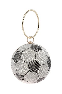 Soccer Ball-Shaped Fully Rhinestoned Hard Case Clutch