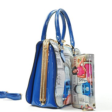 Michelle Obama Rhinestone Closure Satchel & Wallet Set Handbag