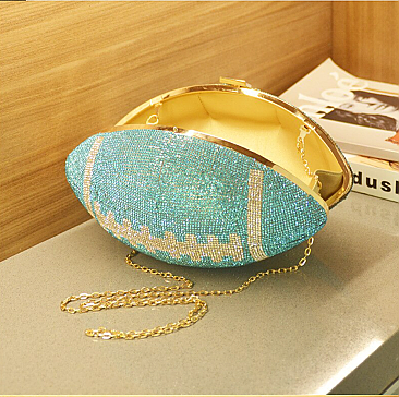 American Football Shaped Fully Rhinestoned Hard Case Clutch