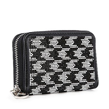 Rhinestone Design Petite Zip Around Wallet