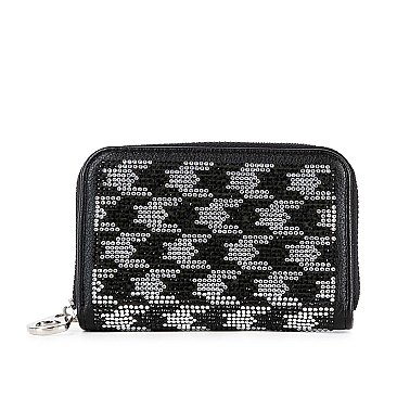 Rhinestone Design Petite Zip Around Wallet