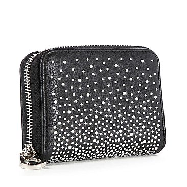 Rhinestone Ombre Design Petite Zip Around Wallet