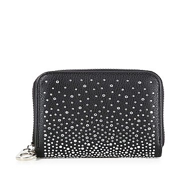 Rhinestone Ombre Design Petite Zip Around Wallet