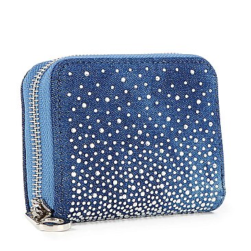 Rhinestone Ombre Design Petite Zip Around Wallet