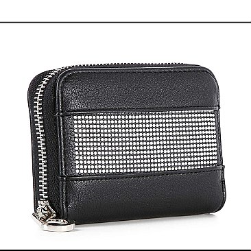 Rhinestone Design Petite Zip Around Wallet