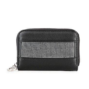 Rhinestone Design Petite Zip Around Wallet