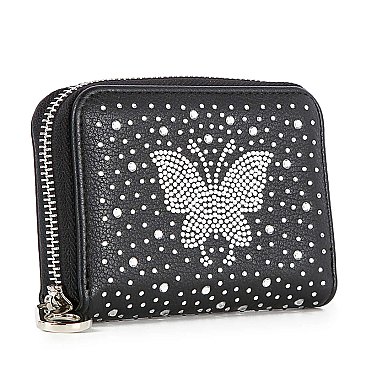 Rhinestone Butterfly Design Petite Zip Around Wallet