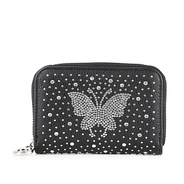 Rhinestone Butterfly Design Petite Zip Around Wallet