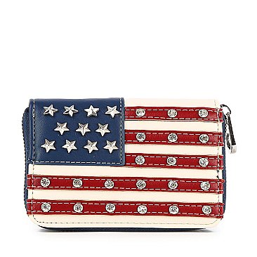 American Flag Petite Zip Around Wallet
