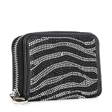 Rhinestone Design Petite Zip Around Wallet