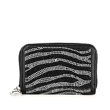 Rhinestone Design Petite Zip Around Wallet