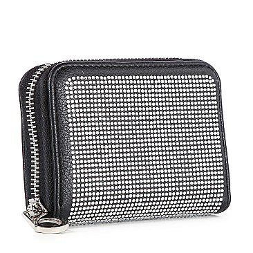 Rhinestone Design Petite Zip Around Wallet